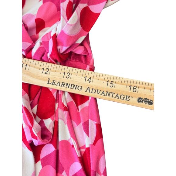 Draper James RSVP Pink Heart Print Wrap Dress Small Ruffle Hem Long Sleeve - Picture 12 of 16